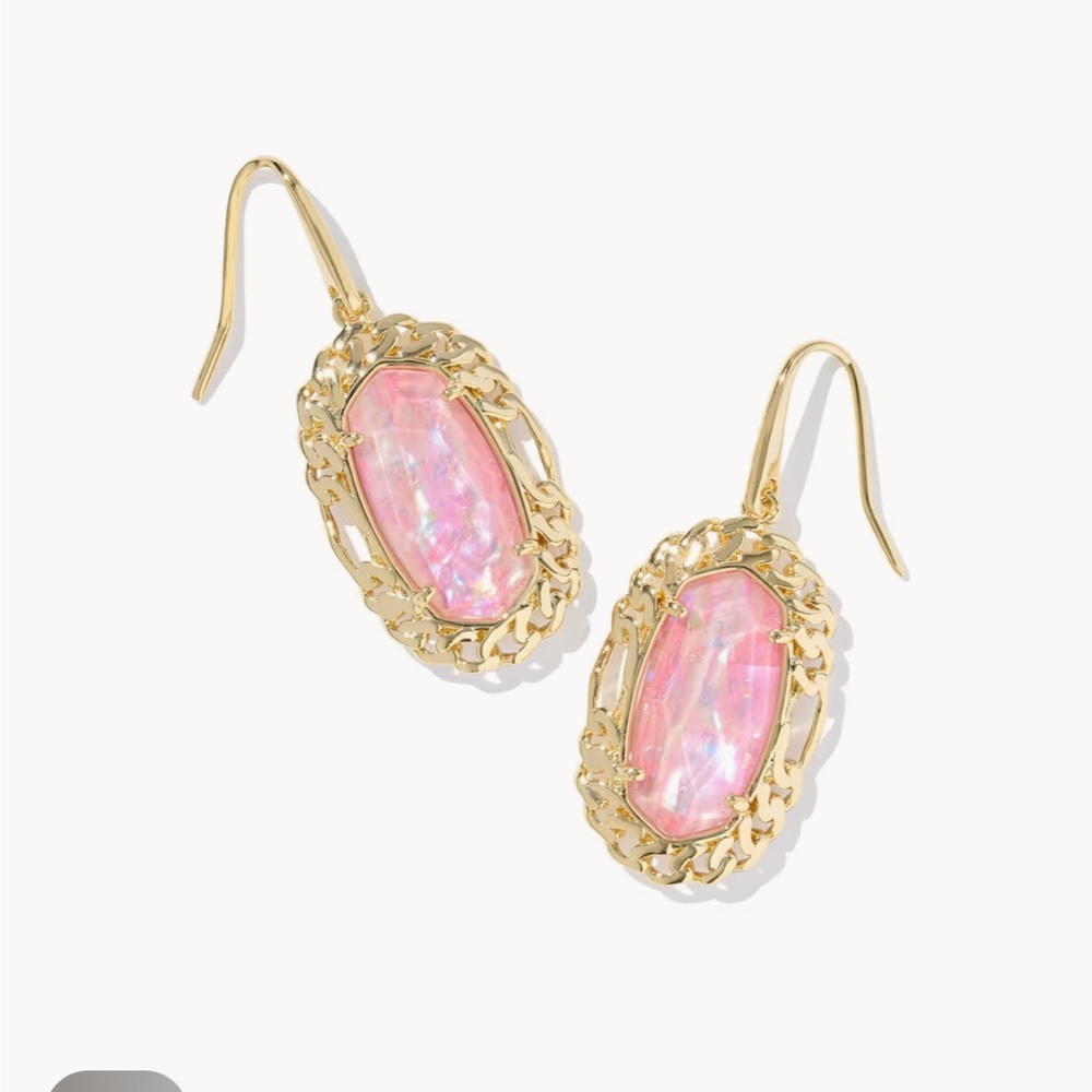 Kendra Scott Gold Earrings with Pink Iridescent Stones